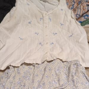 Secret Treasures Cream and Blue Floral Pajama Set